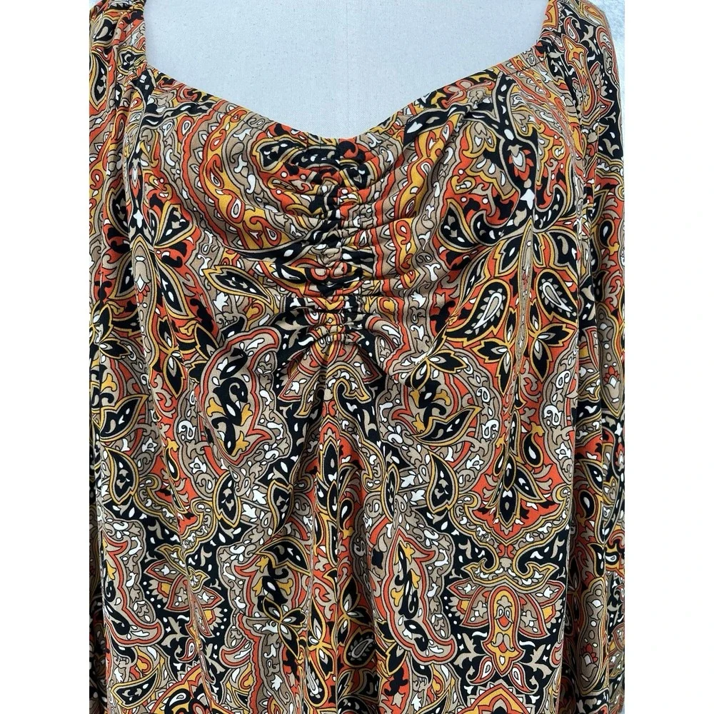 Michael Kors Women's Plus 2X‎ Blouson Shirt Paisley Ruched Chest Soft Knit NEW - Picture 5 of 12